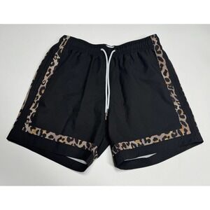 Mavrans Men BLACK LEOPARD GAME SWIM SHORTS size Small Side Print W/drawstring